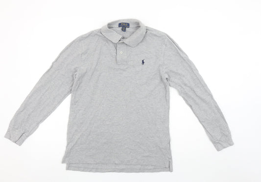 Ralph Lauren Boys Grey Long Sleeve Cotton Polo Shirt Size 14-16 Years