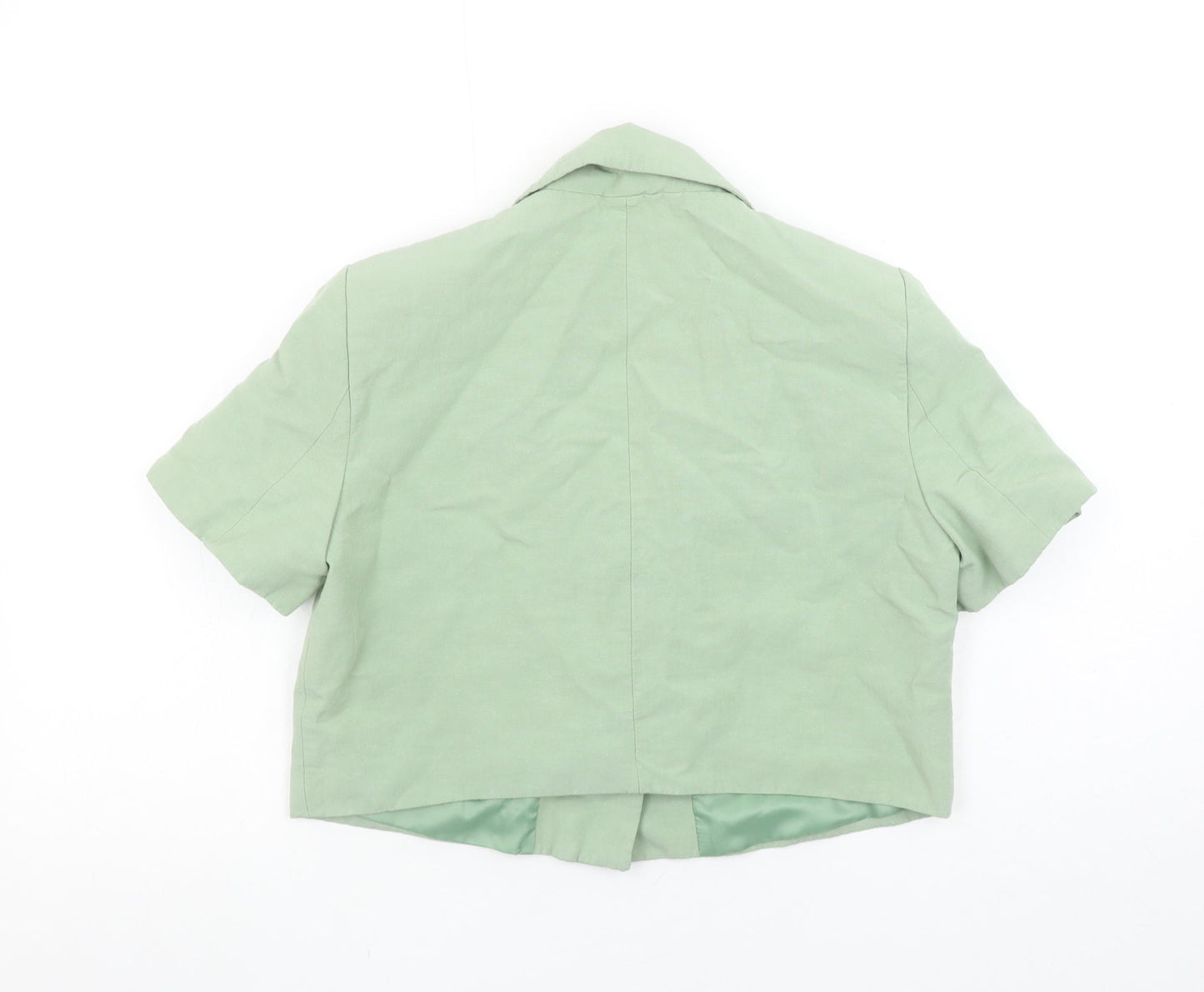 Zara Women's Green Cropped Short Sleeve Blazer M Linen Blend