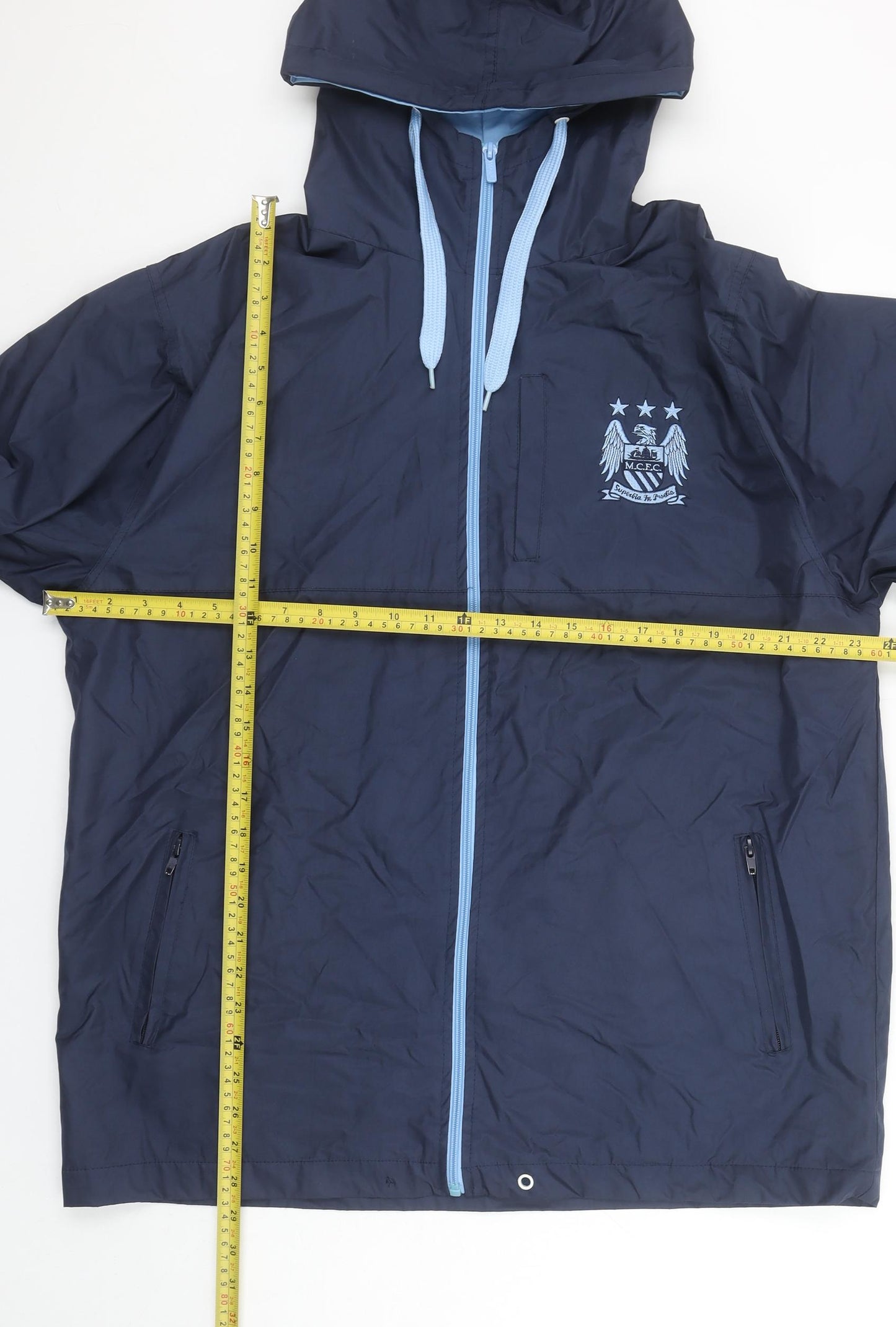 City Mens Blue Hooded Full Zip Windbreaker Jacket Size L