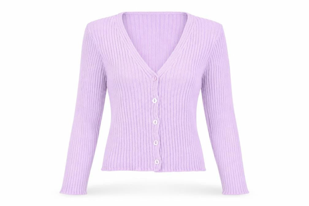 PrettyLittleThing Women’s Purple Ribbed Knit Cardigan Small