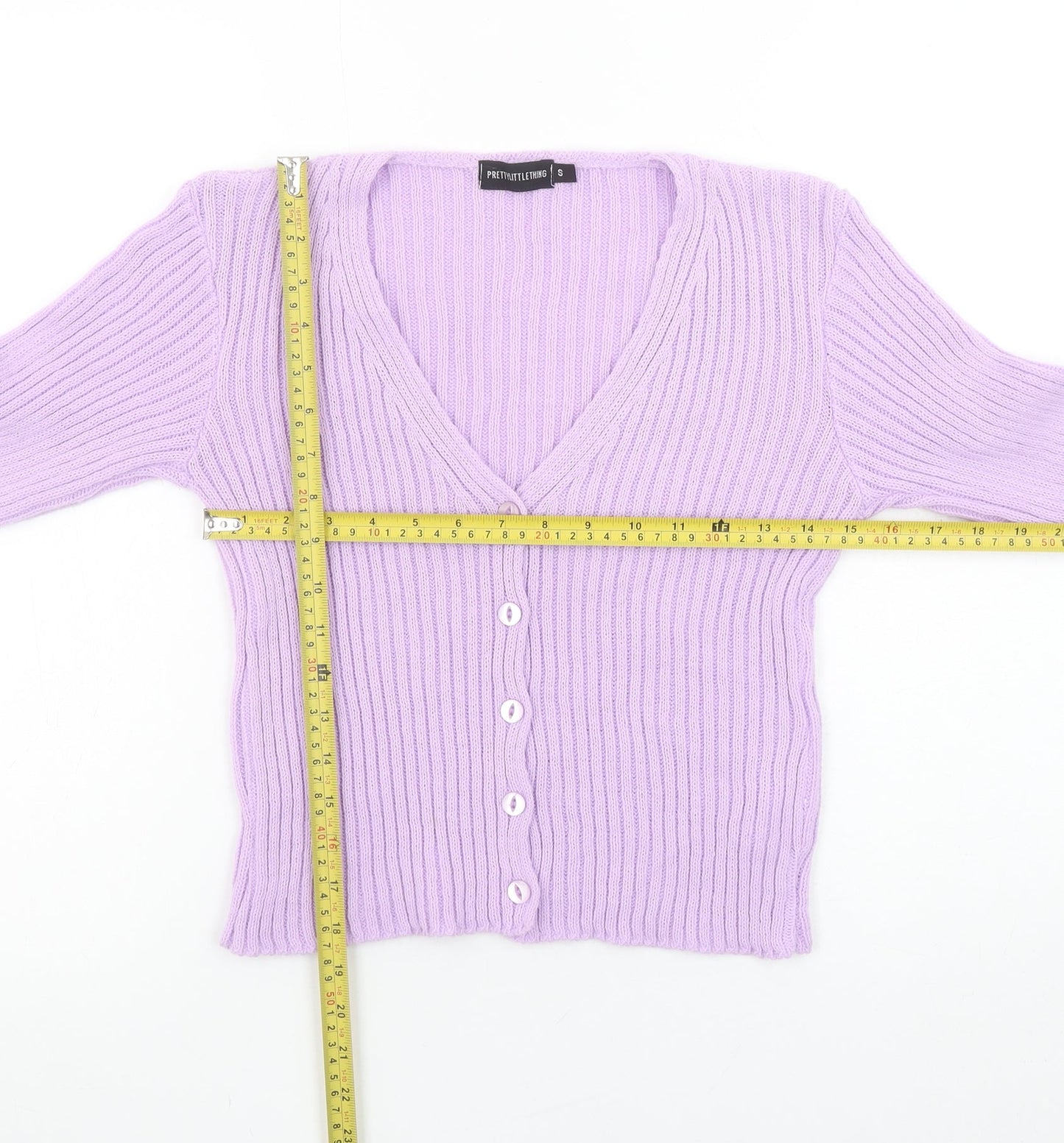 PrettyLittleThing Women’s Purple Ribbed Knit Cardigan Small