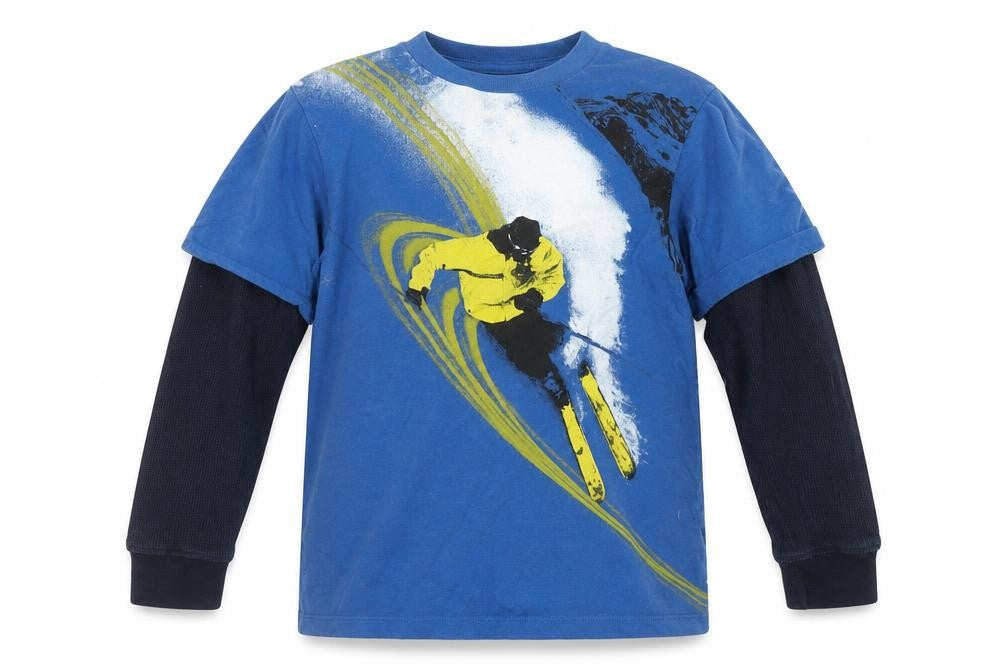 GapKids Boys Blue 6-7 Years Long Sleeve Layered Ski Graphic T-Shirt