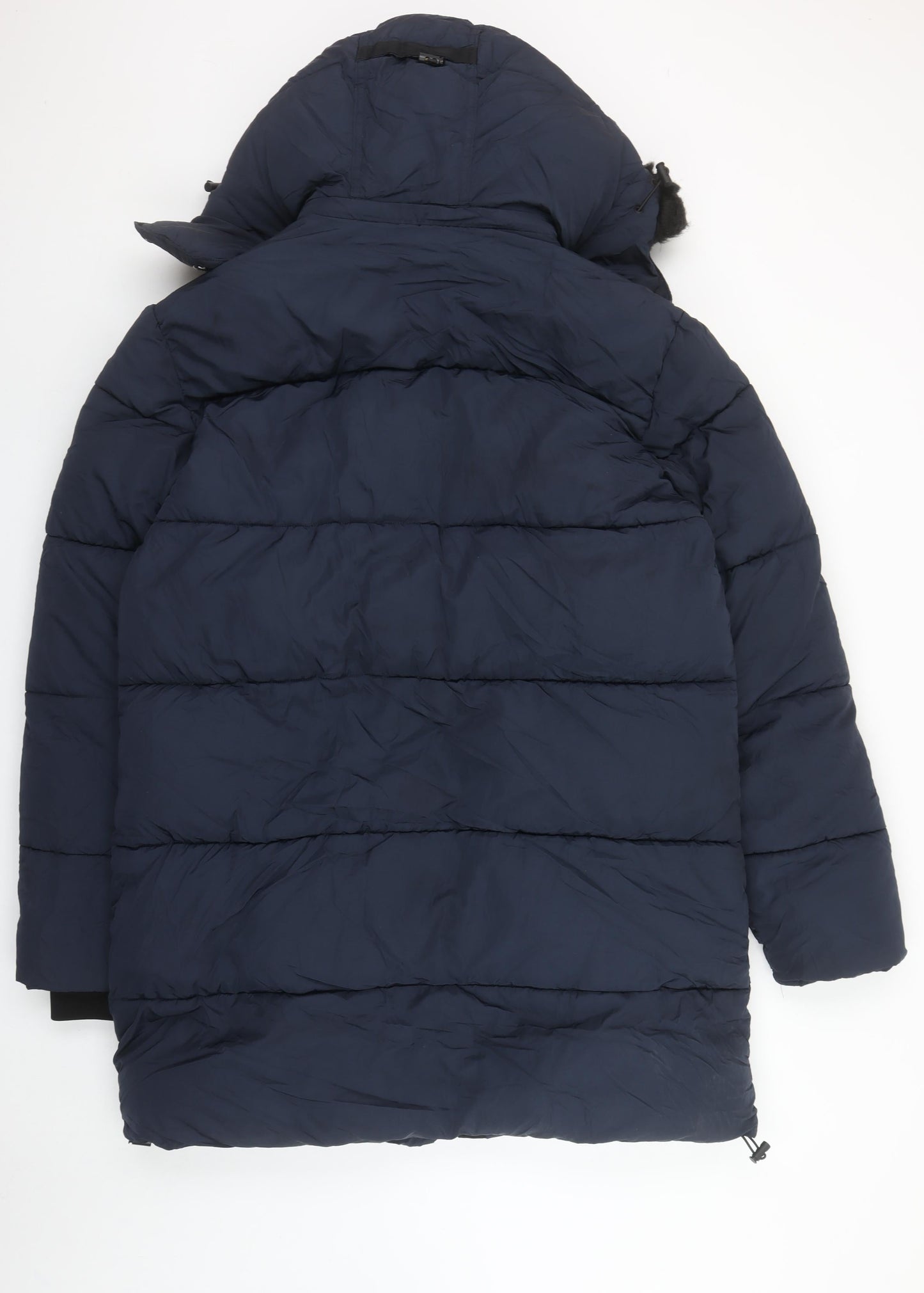 River Island Men's Blue M Long Puffer Hooded Winter Coat