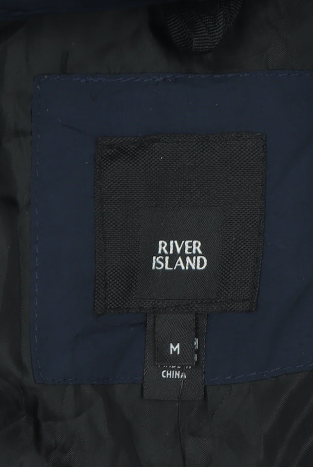 River Island Men's Blue M Long Puffer Hooded Winter Coat