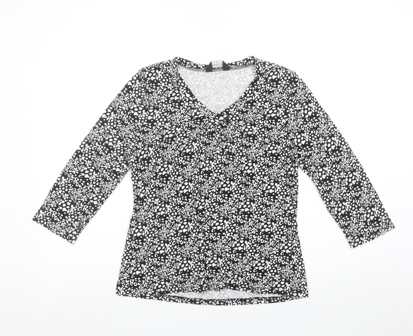 Emreco Womens Black Floral Viscose V-Neck 3/4 Sleeve Stretch Top Size 10