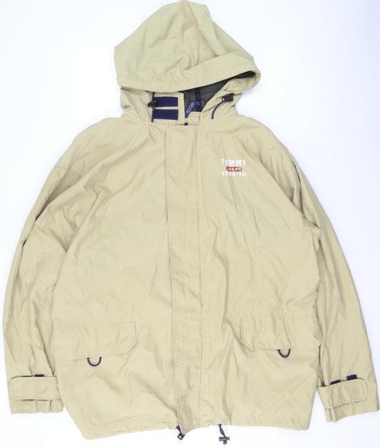 Tommy Jeans Men's Beige L Windbreaker Hooded Jacket 90s Style