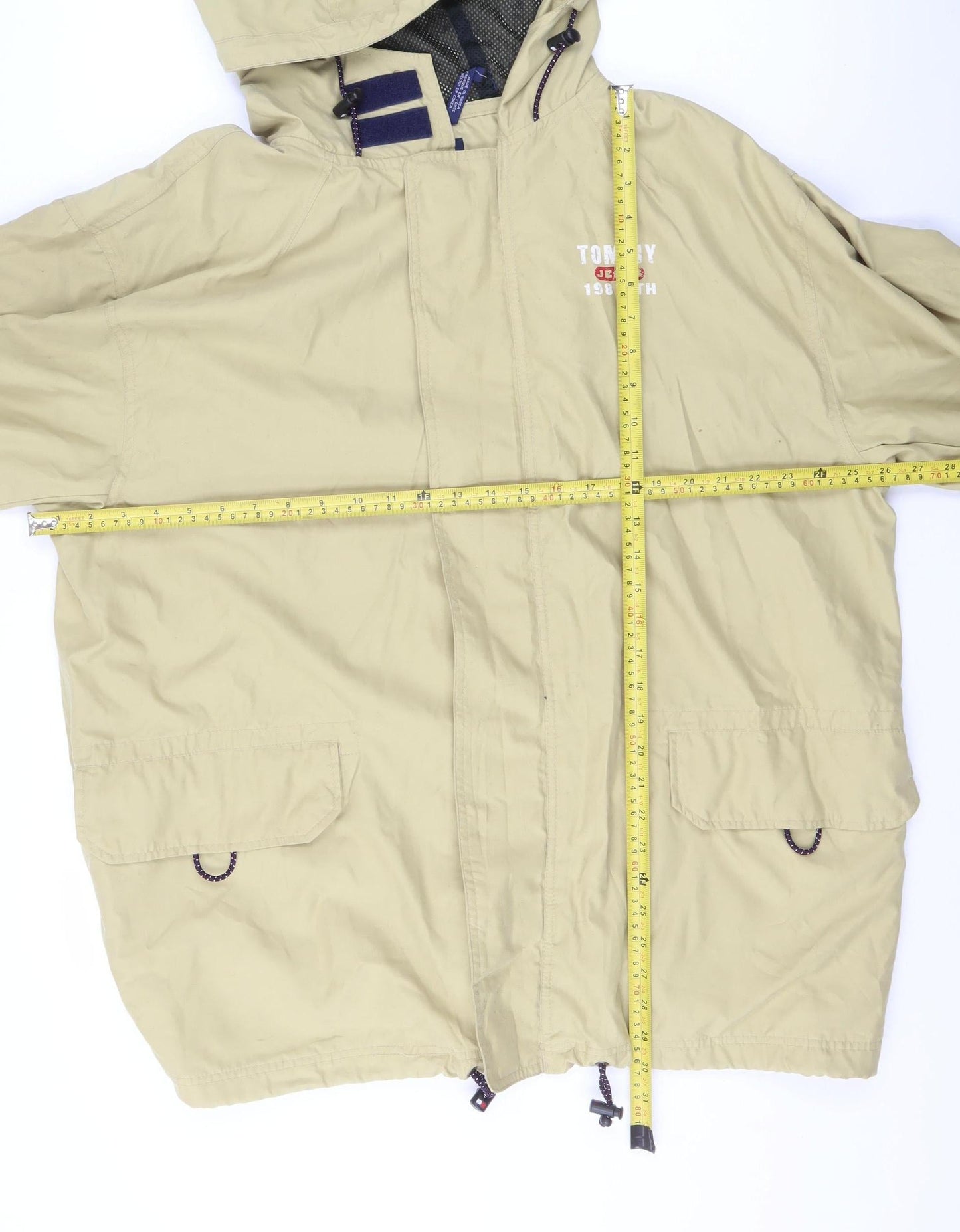 Tommy Jeans Men's Beige L Windbreaker Hooded Jacket 90s Style