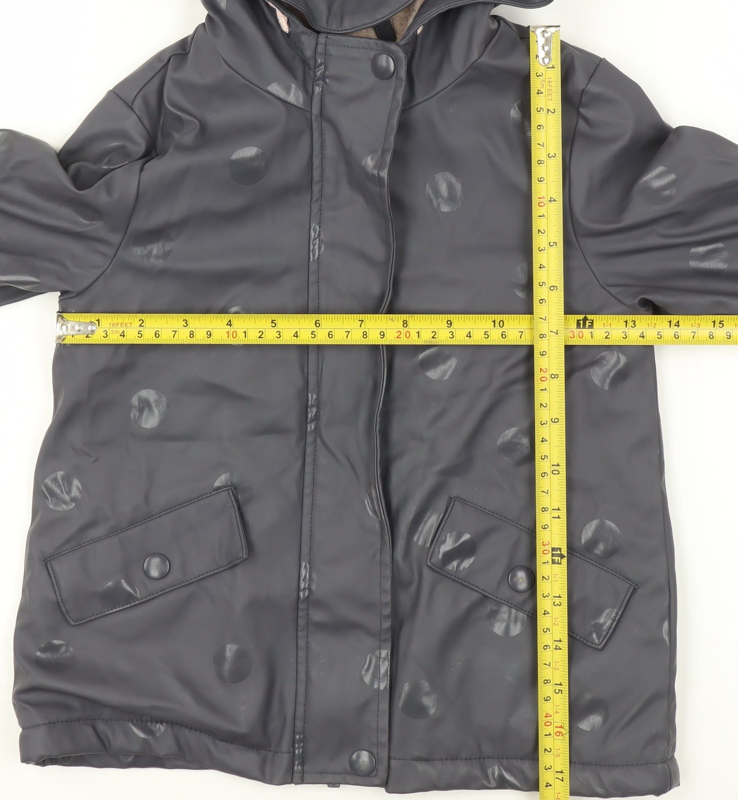 George Girls Grey Polka Dot Hooded Rain Coat 3-4 Years Waterproof Lined Jacket