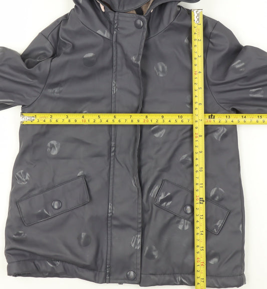 George Girls Grey Polka Dot Hooded Rain Coat 3-4 Years Waterproof Lined Jacket
