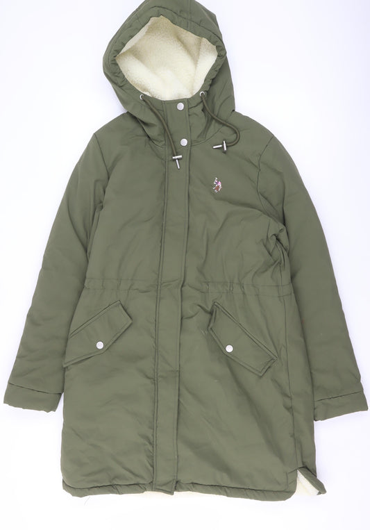 Womens UK Size 10 Regular U.S. Polo Assn. Green Nylon Coat