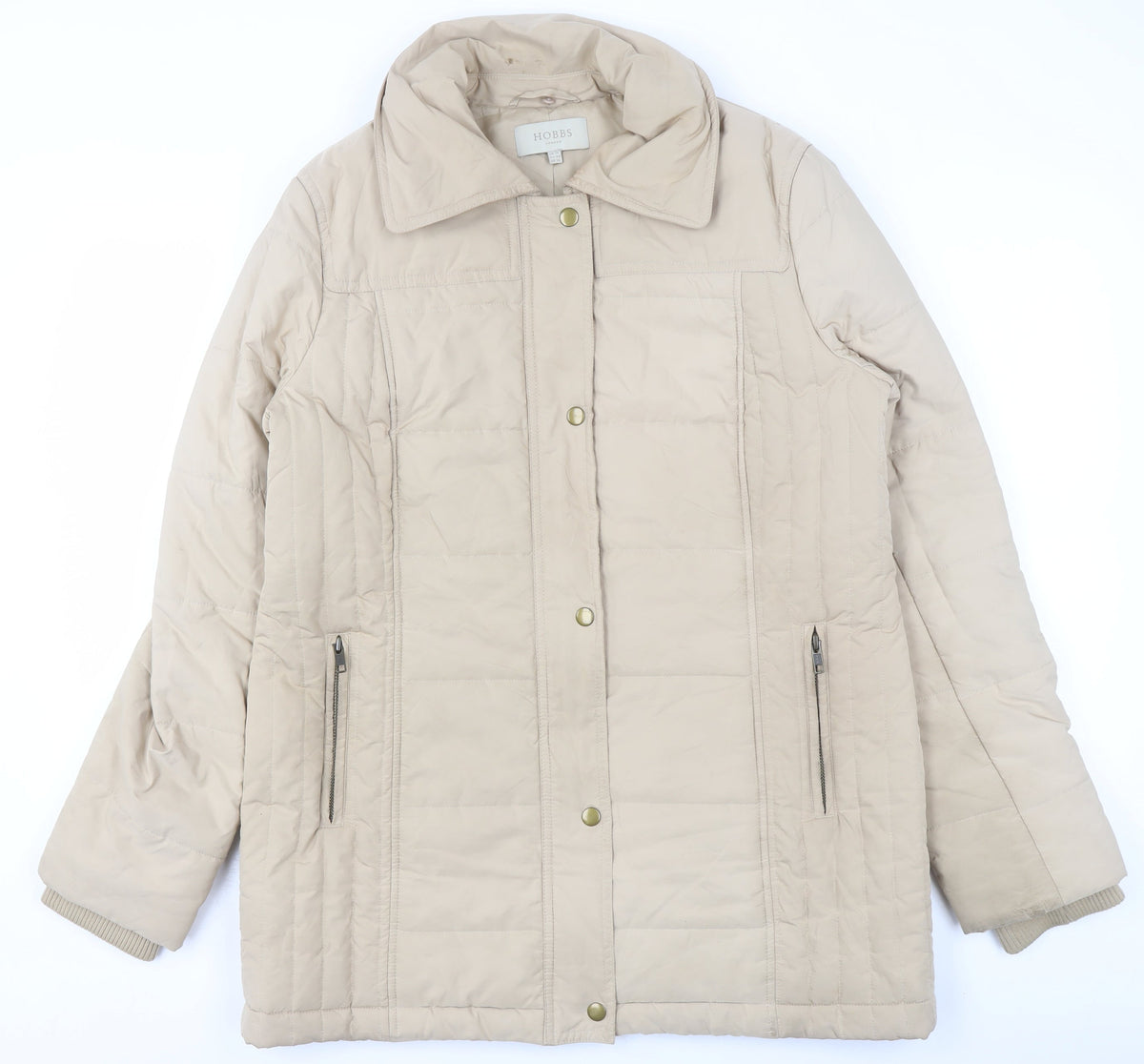 Hobbs Women's Beige Quilted Mid-Length Coat Size 14