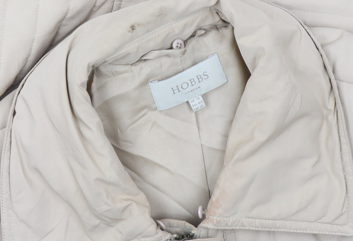 Hobbs Women's Beige Quilted Mid-Length Coat Size 14