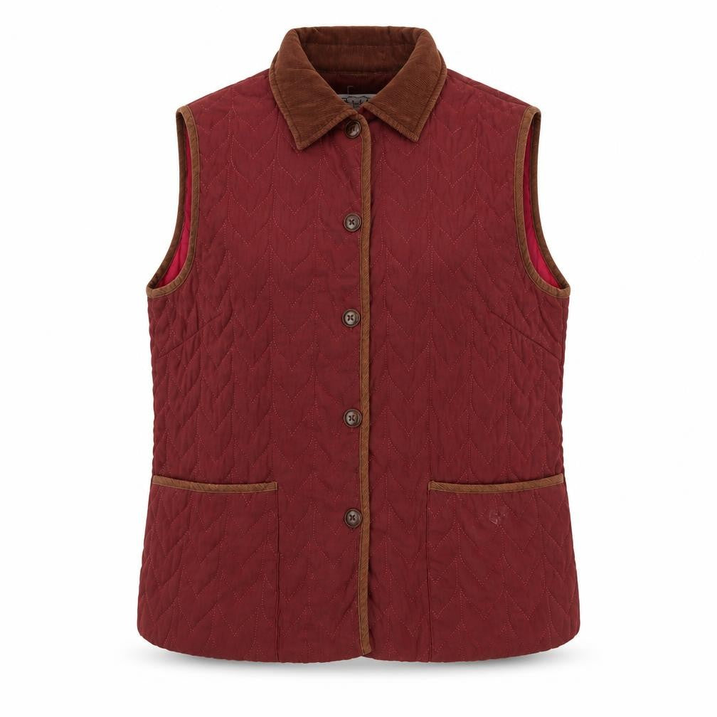 Deluxe Women Red Quilted Polyester Waistcoat 2XL Collared Lined