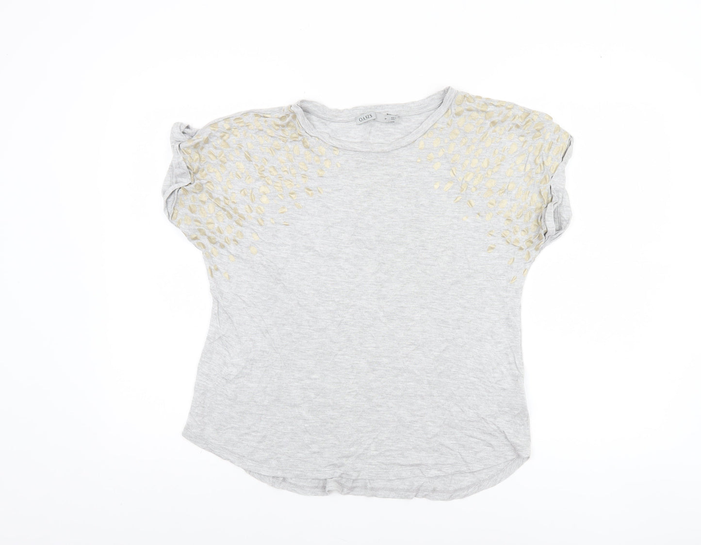 Oasis Womens Grey Embroidered Short Sleeve Viscose T-Shirt M