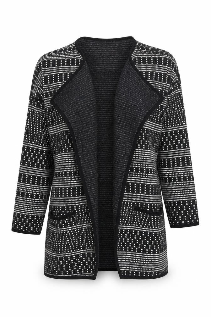 Next Womens Black Geometric Knit Open Jacket Size 10