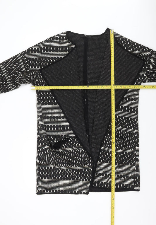 Next Womens Black Geometric Knit Open Jacket Size 10