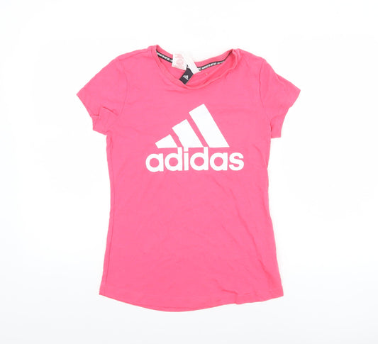 Adidas Girls Pink Logo T-Shirt 13-14 Years Lightweight Casual Top