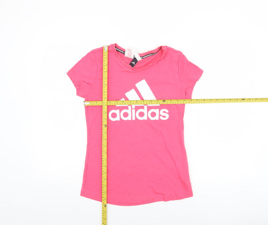 Adidas Girls Pink Logo T-Shirt 13-14 Years Lightweight Casual Top