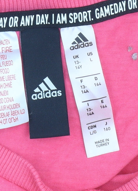 Adidas Girls Pink Logo T-Shirt 13-14 Years Lightweight Casual Top