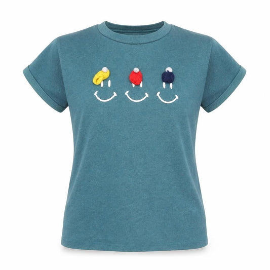 Lee Cooper Girls Blue Graphic Smiley Short Sleeve T-Shirt 6 Years