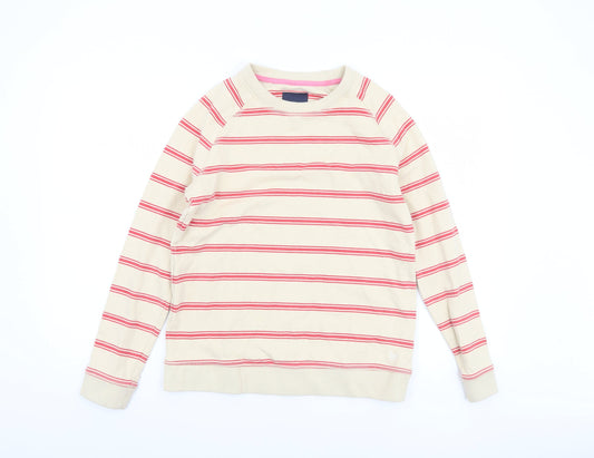 Crew Clothing Women Beige Red Stripe Cotton Pullover Sweatshirt Size 10