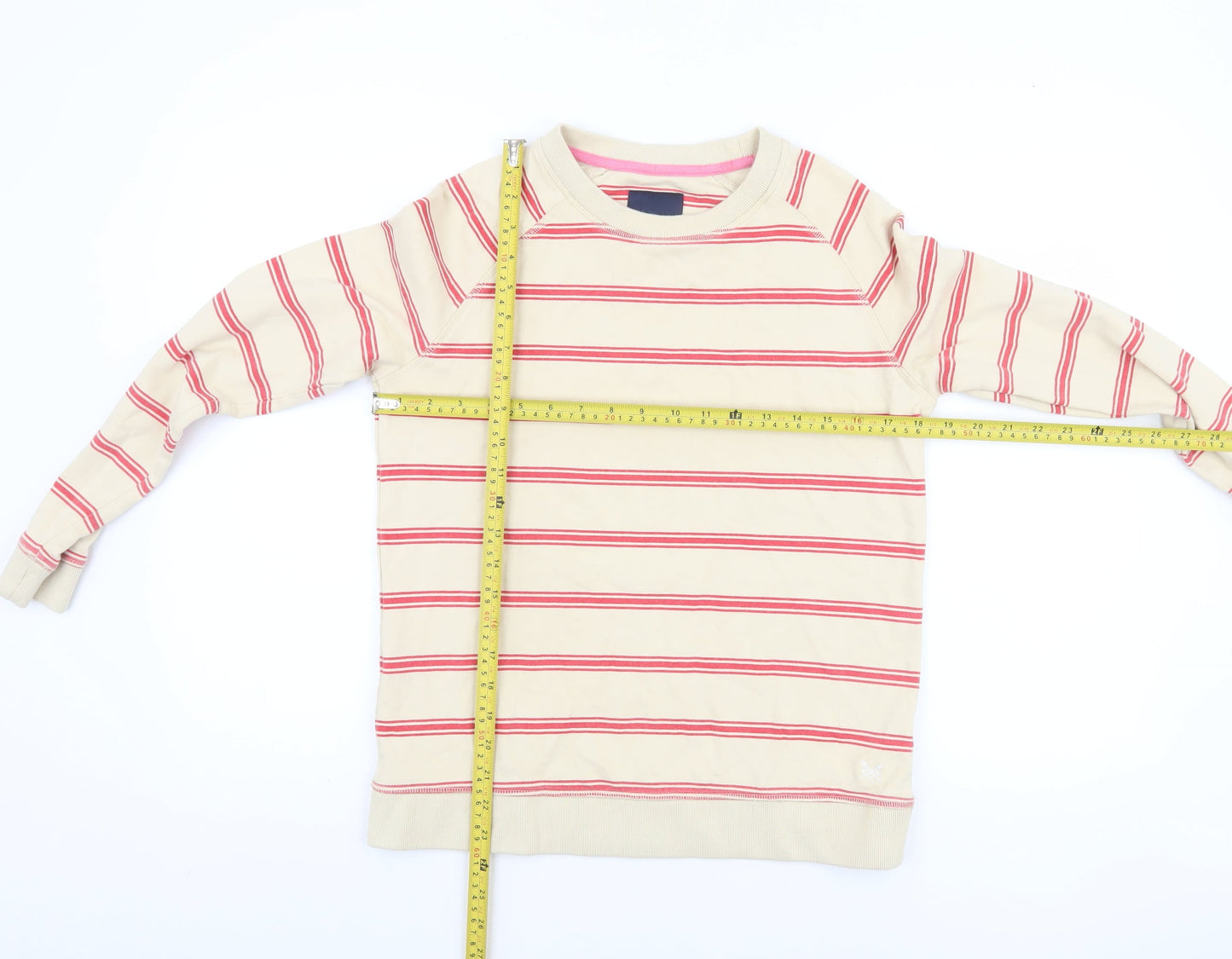 Crew Clothing Women Beige Red Stripe Cotton Pullover Sweatshirt Size 10