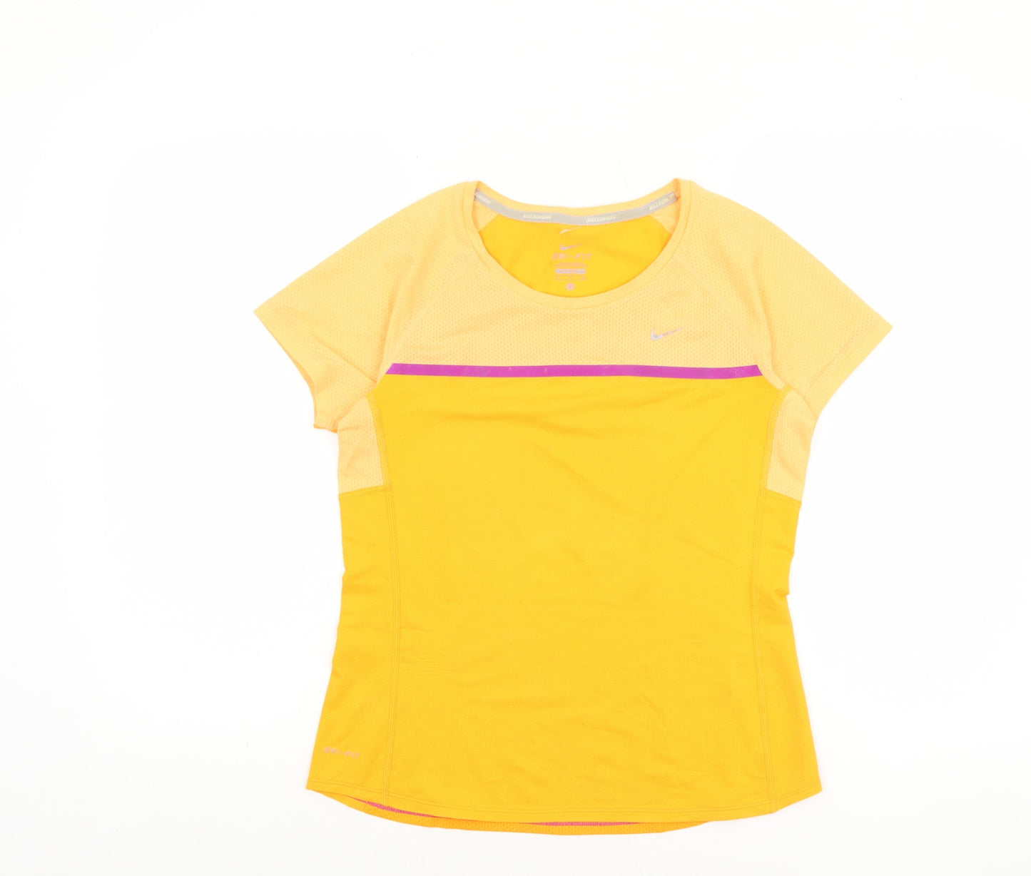 Nike Womens Yellow Dri-FIT Running T-Shirt Size S Lightweight Gym Top