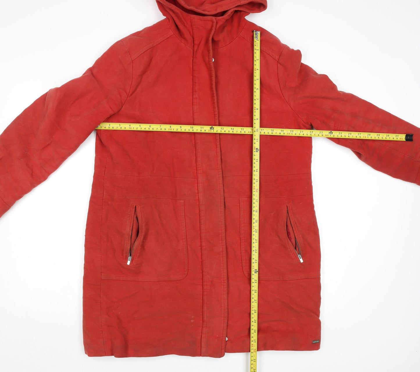 White Stuff Women's Red Hooded Cotton Parka Coat Size 14