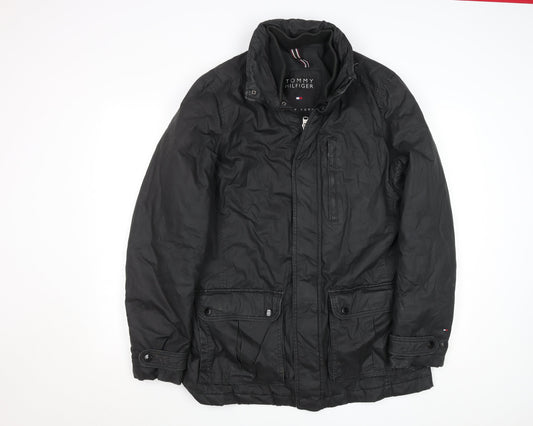 Tommy Hilfiger Men's Black Military Jacket Size L Water Resistant