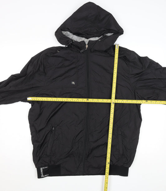 Henleys Men's Black Hooded Bomber Jacket Size L Full Zip Polyester