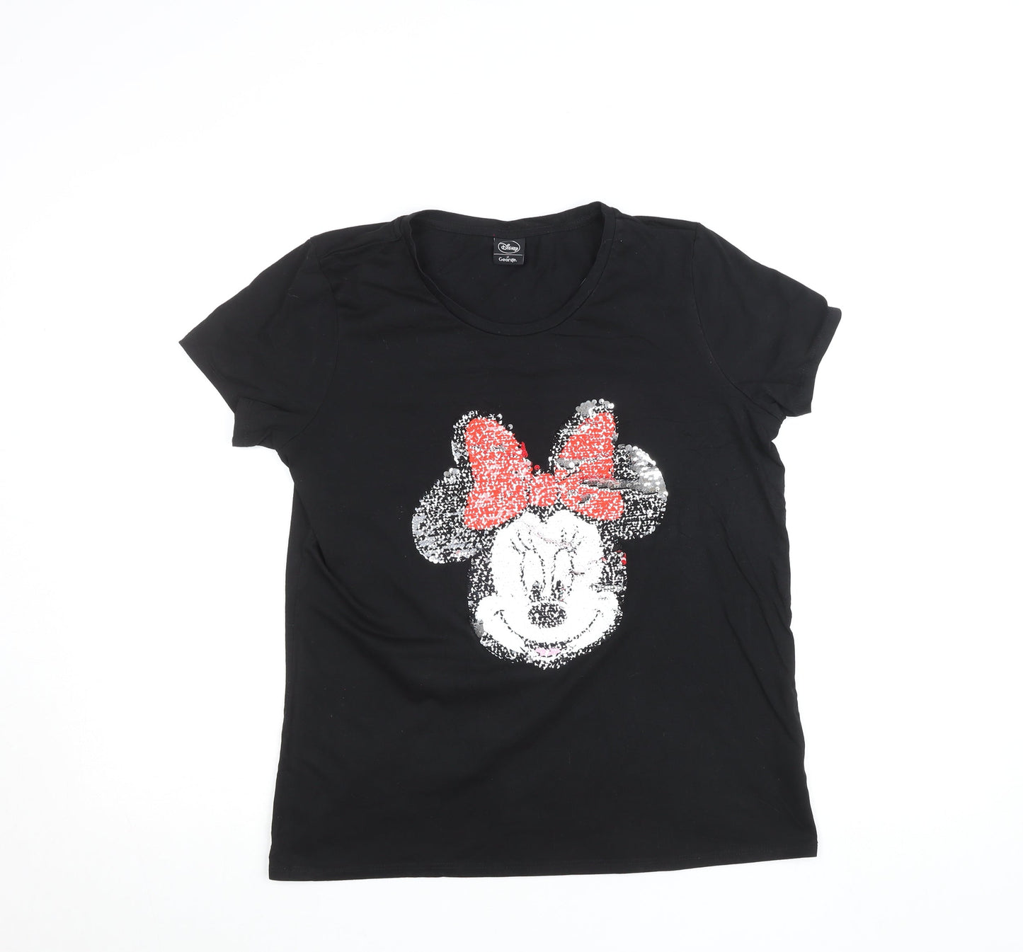 Disney at George Womens Black Minnie Mouse Sequin T-Shirt UK 14