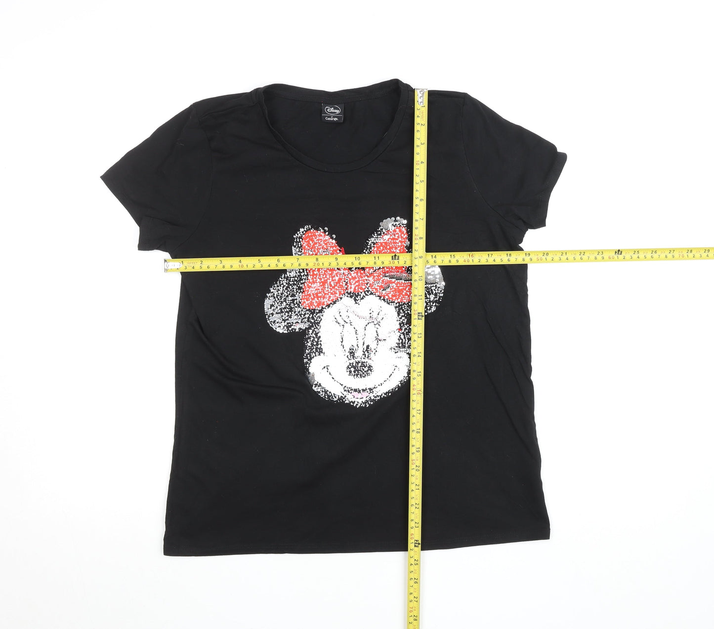 Disney at George Womens Black Minnie Mouse Sequin T-Shirt UK 14