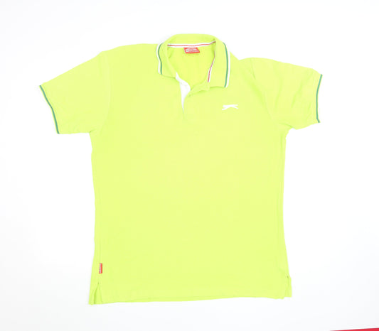 Slazenger Men's Green Cotton Polo Shirt Size M Short Sleeve Sports Top