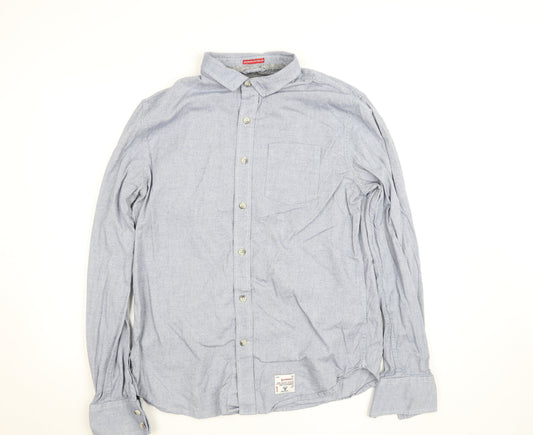 Superdry Men's Blue 2XL Long Sleeve Chambray Button-Up Shirt