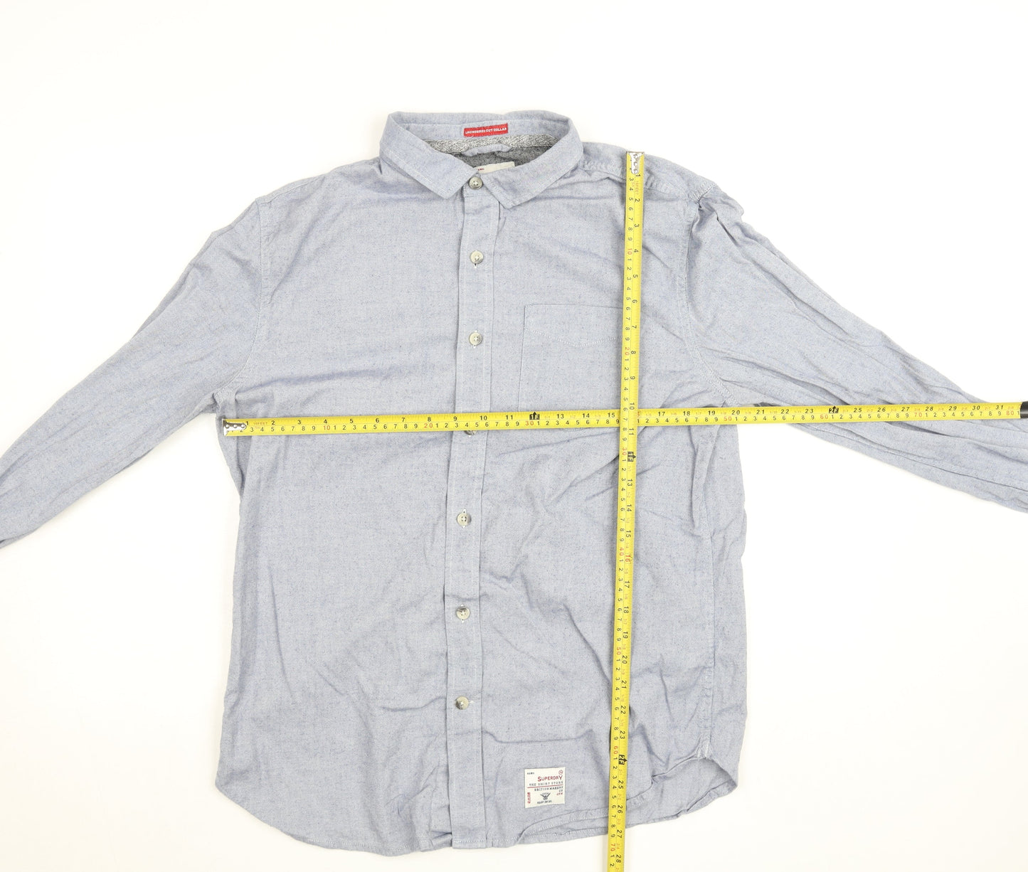 Superdry Men's Blue 2XL Long Sleeve Chambray Button-Up Shirt