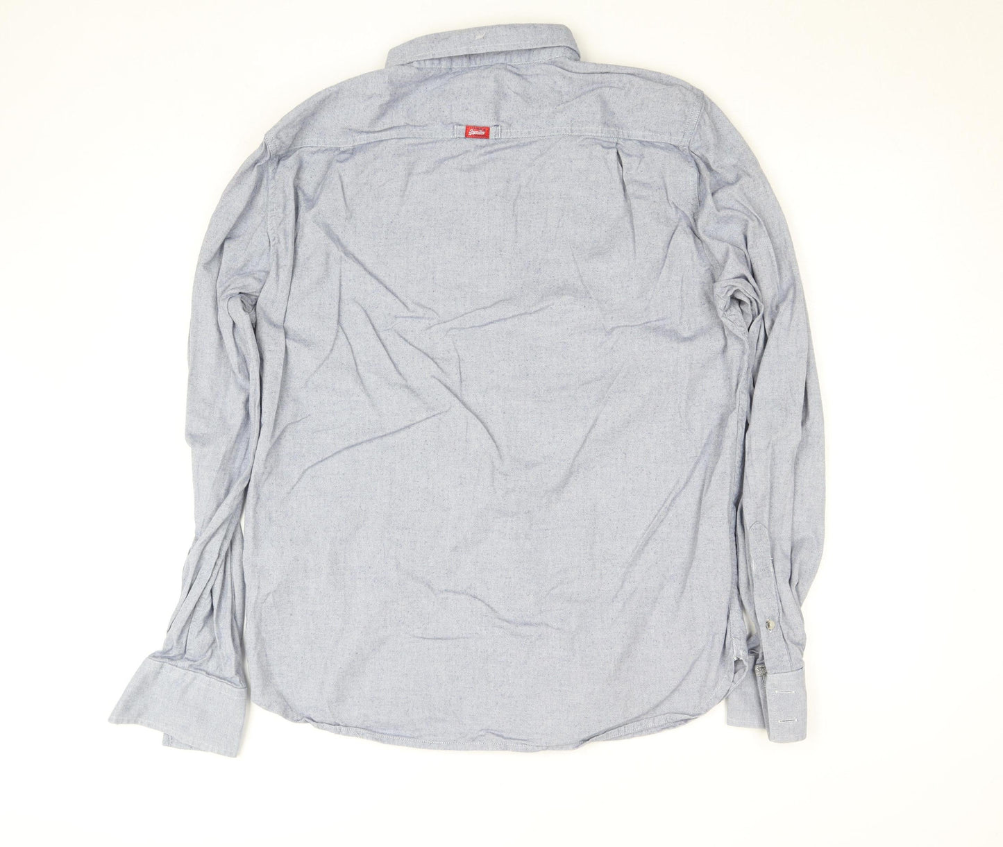 Superdry Men's Blue 2XL Long Sleeve Chambray Button-Up Shirt