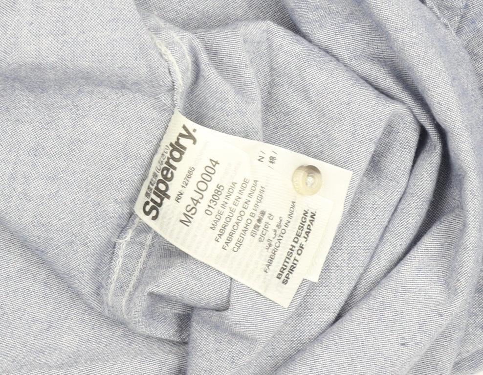 Superdry Men's Blue 2XL Long Sleeve Chambray Button-Up Shirt