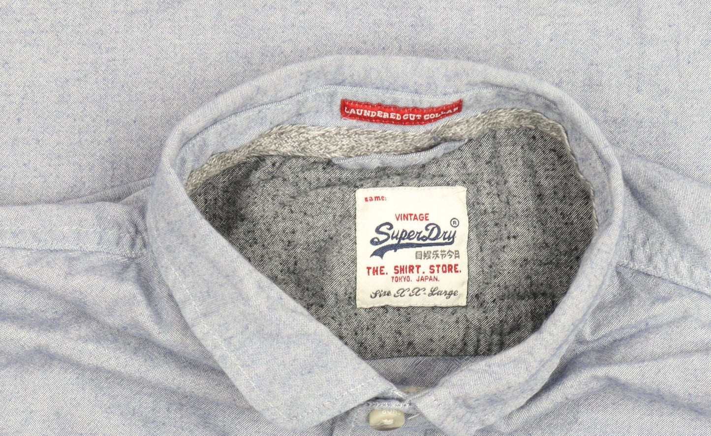 Superdry Men's Blue 2XL Long Sleeve Chambray Button-Up Shirt