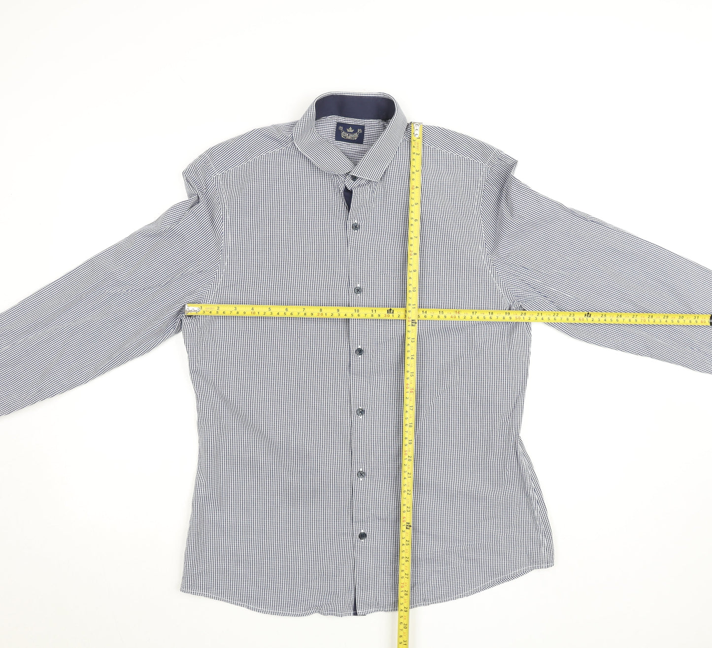 River Island Men's Blue Check Slim Fit Long Sleeve Shirt L