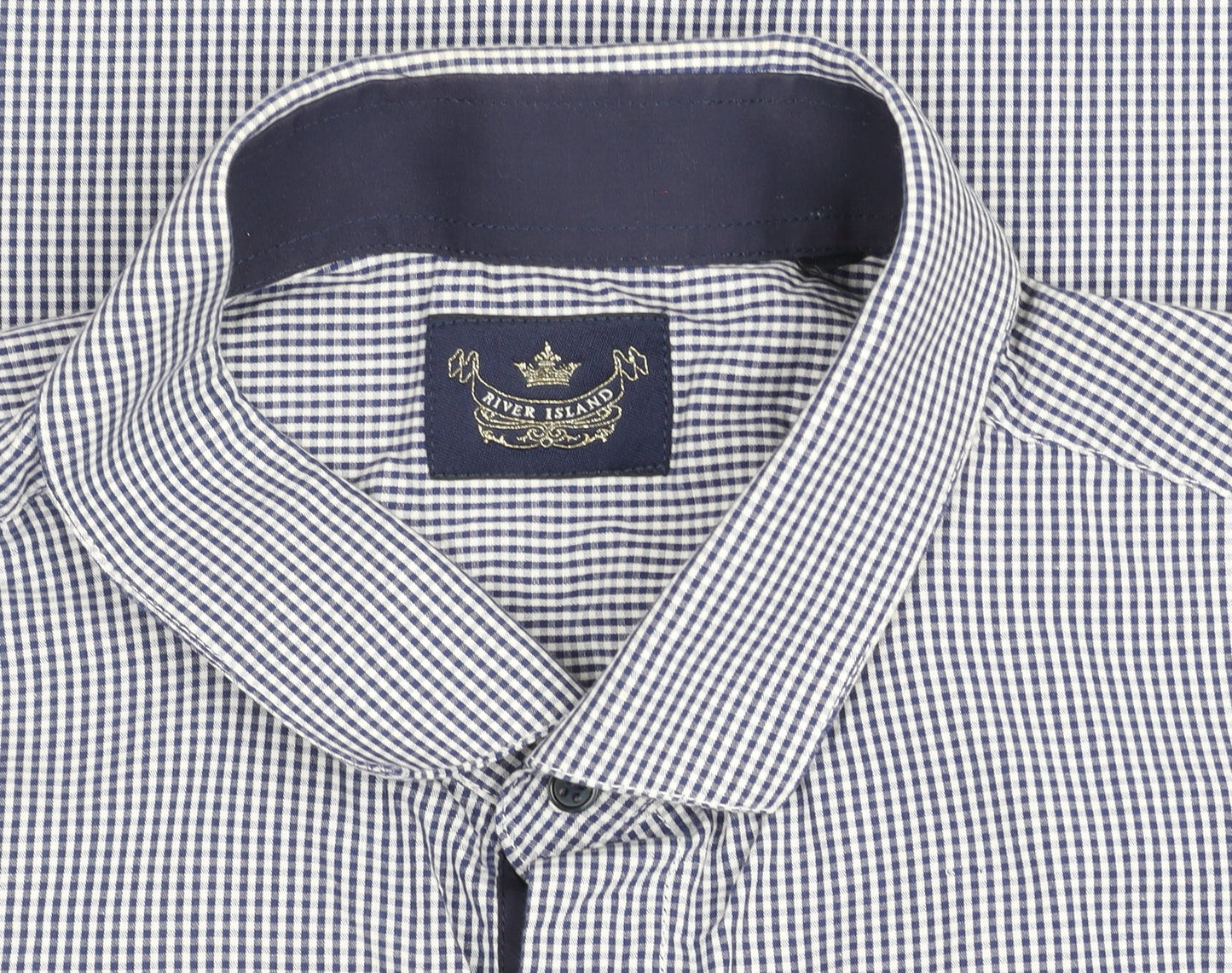 River Island Men's Blue Check Slim Fit Long Sleeve Shirt L