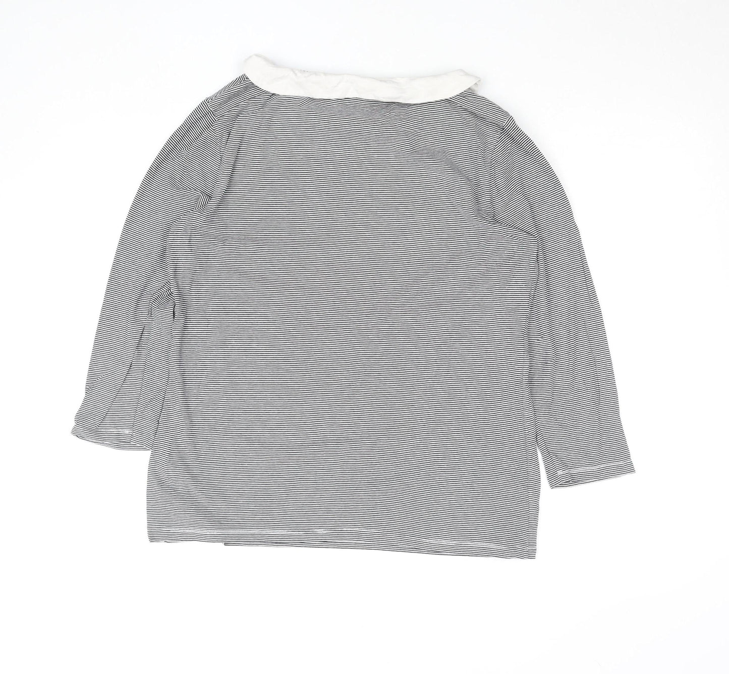 Hobbs Women Black Striped Long Sleeve Cotton Collared Top Size L