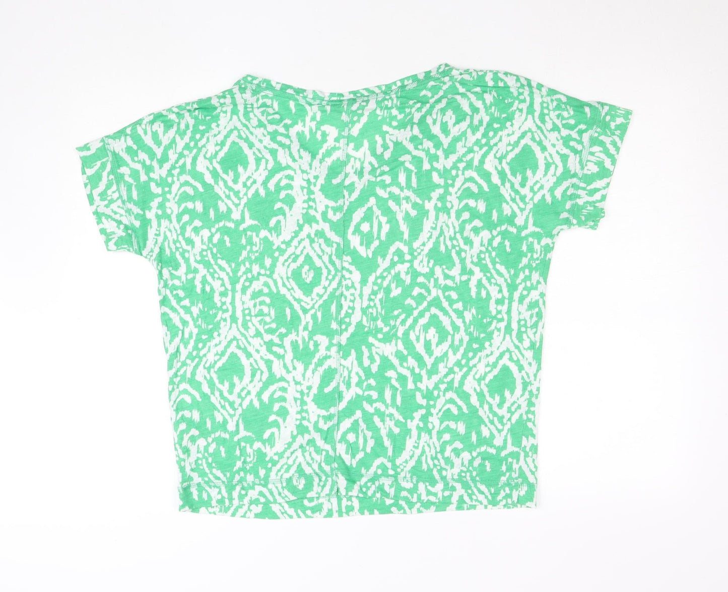 Marks and Spencer Womens Green Pattern Linen Blend V-Neck T-Shirt Size 12