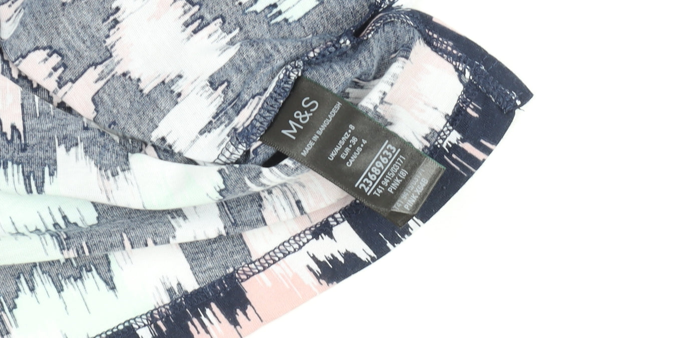 Marks and Spencer Women’s Multicoloured Size 8 Short Sleeve Cotton Blend T-Shirt
