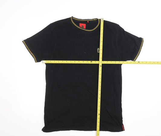 Luke Men's Black Medium Crew Neck Cotton T-Shirt with Embroidered Logo