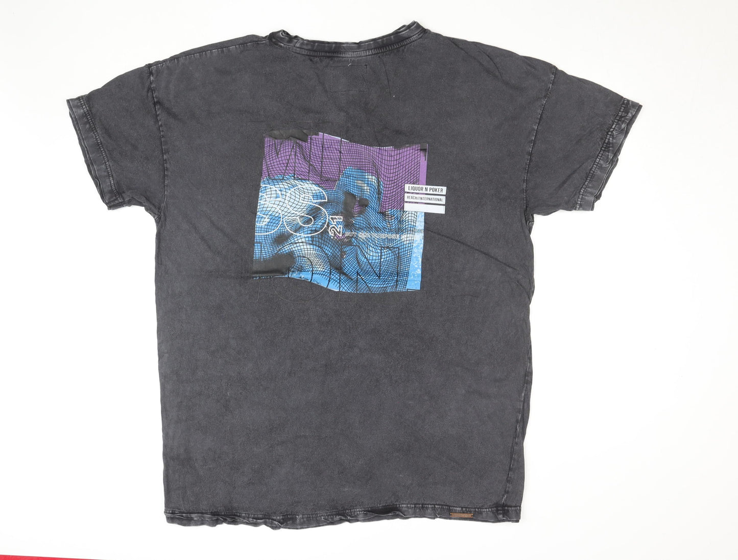 Liquor n Poker Mens Black Graphic Rock T-Shirt Size L 100% Cotton