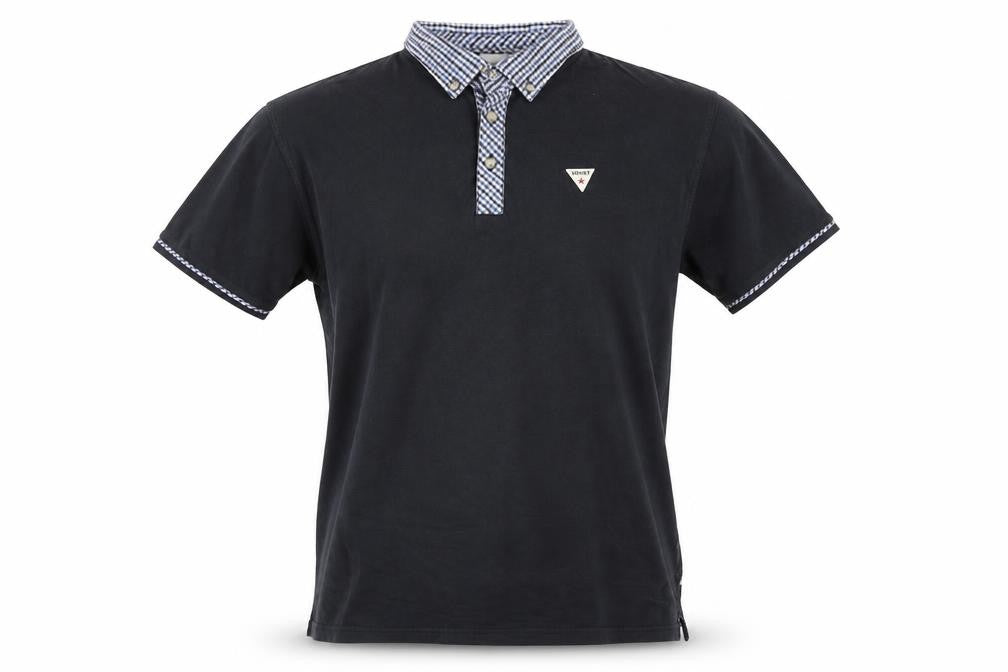 Soviet Mens Black Check Collar Polo Shirt Size L Short Sleeve Cotton