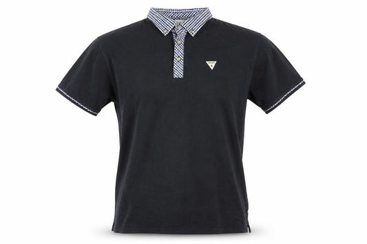 Soviet Mens Black Check Collar Polo Shirt Size L Short Sleeve Cotton