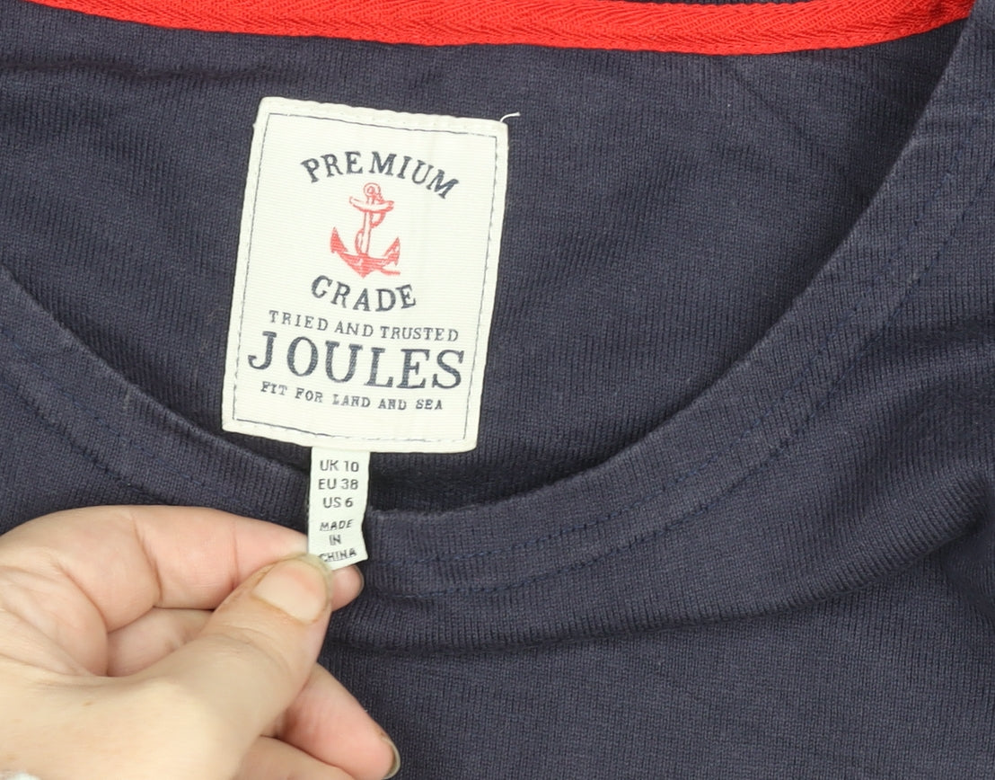 Womens UK Size 10 Joules Blue 100% Cotton T-Shirt