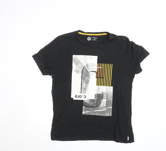 Mens UK Size L JACK & JONES Black  Cotton T-Shirt