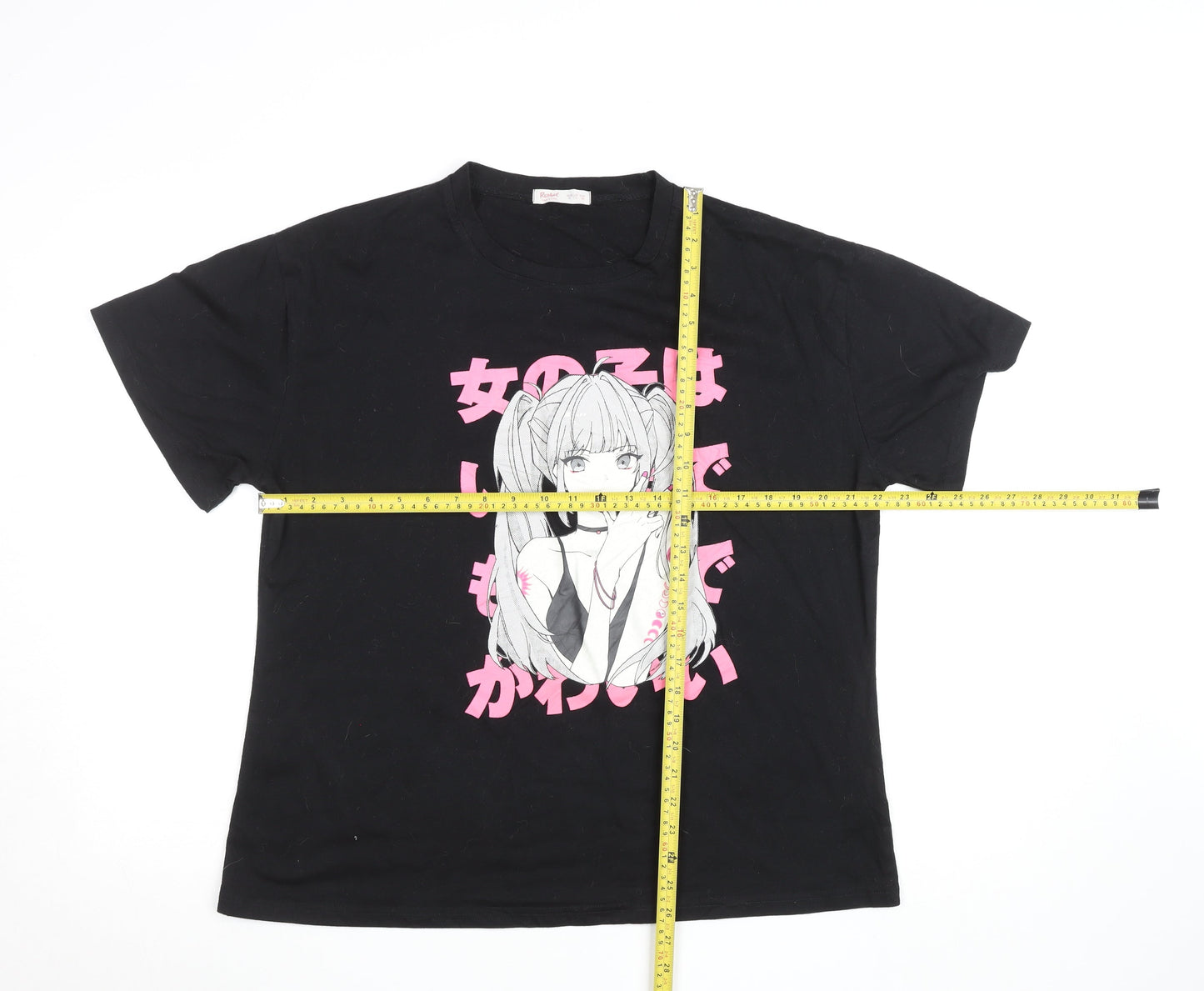 Romwe Womens Black Anime Graphic T-Shirt Size 10 Polyester Blend